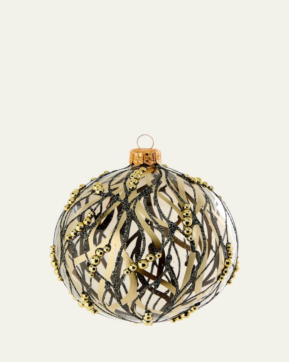 Pearly Black & Gold Swirls Ball Ornament